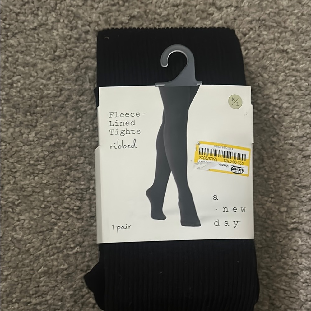 A New Day Black Ribbed Fleece-Lined Tights